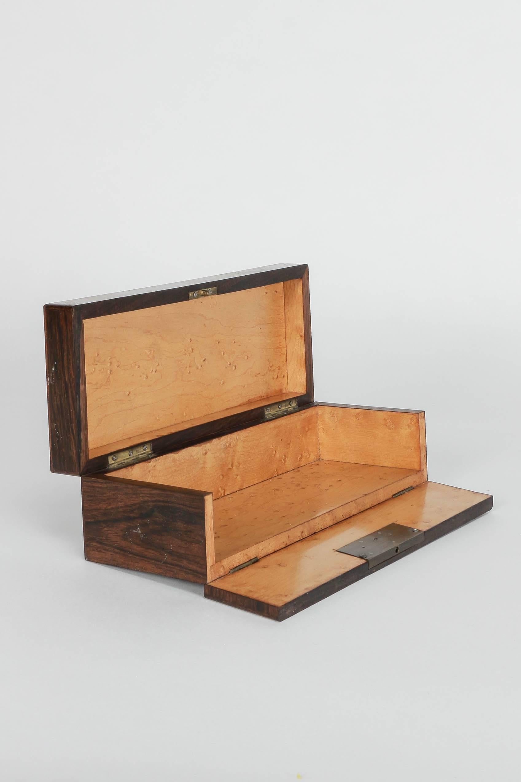 Late 19th Century French Glove Box Rosewood Bird's-Eye Maple Inlays Gants Napoleon III For Sale