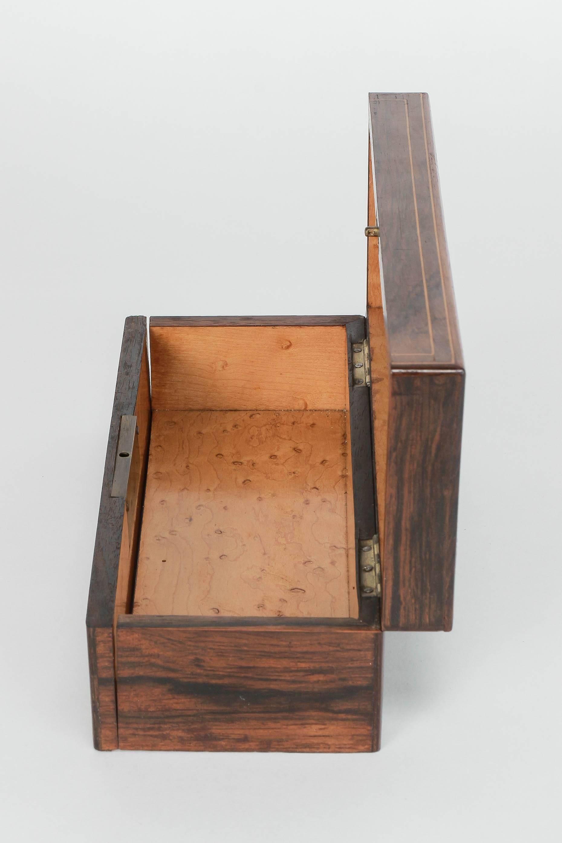 Wood French Glove Box Rosewood Bird's-Eye Maple Inlays Gants Napoleon III For Sale