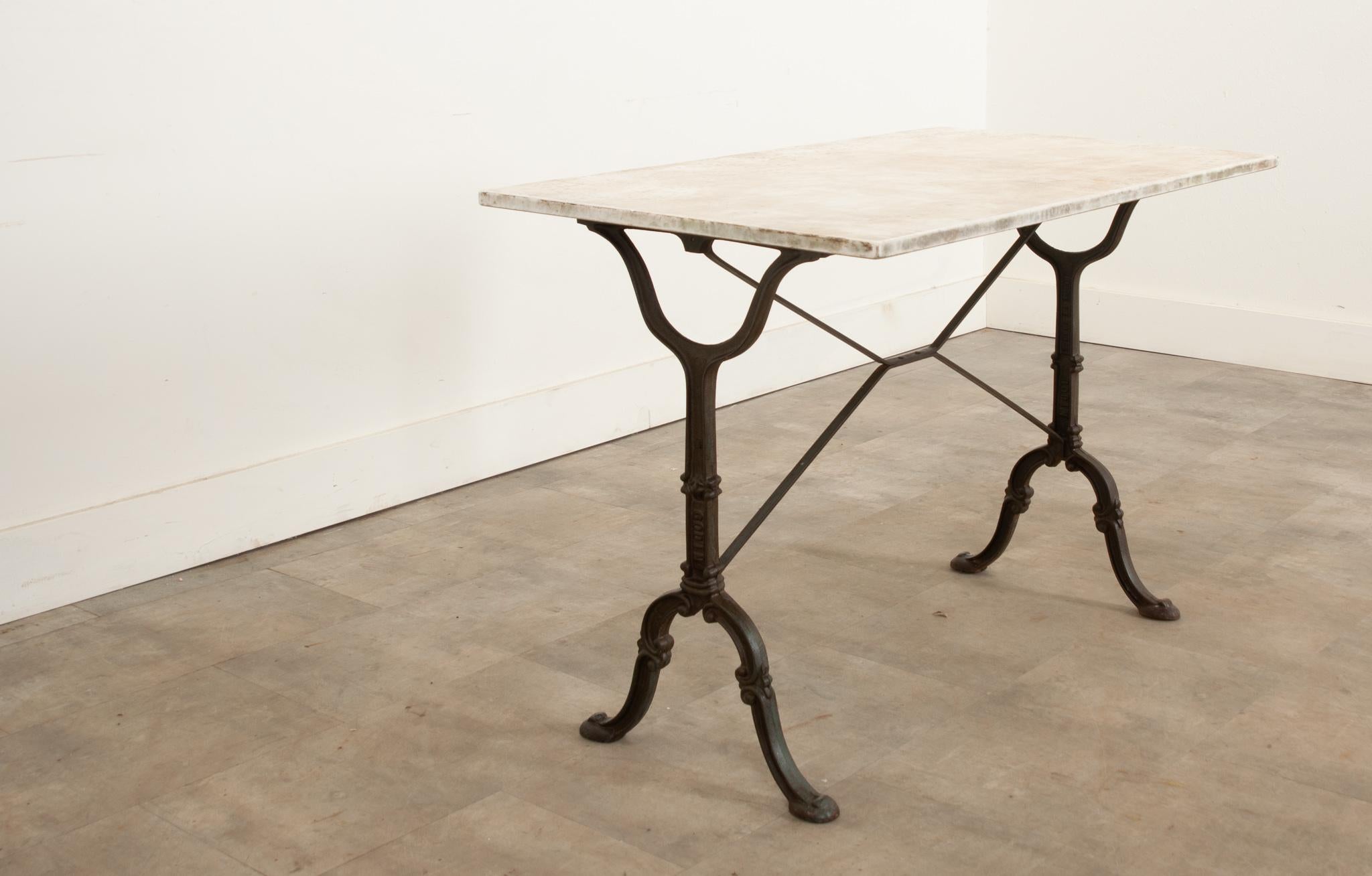 Forged French Godin Iron Cafe Table with Marble Top