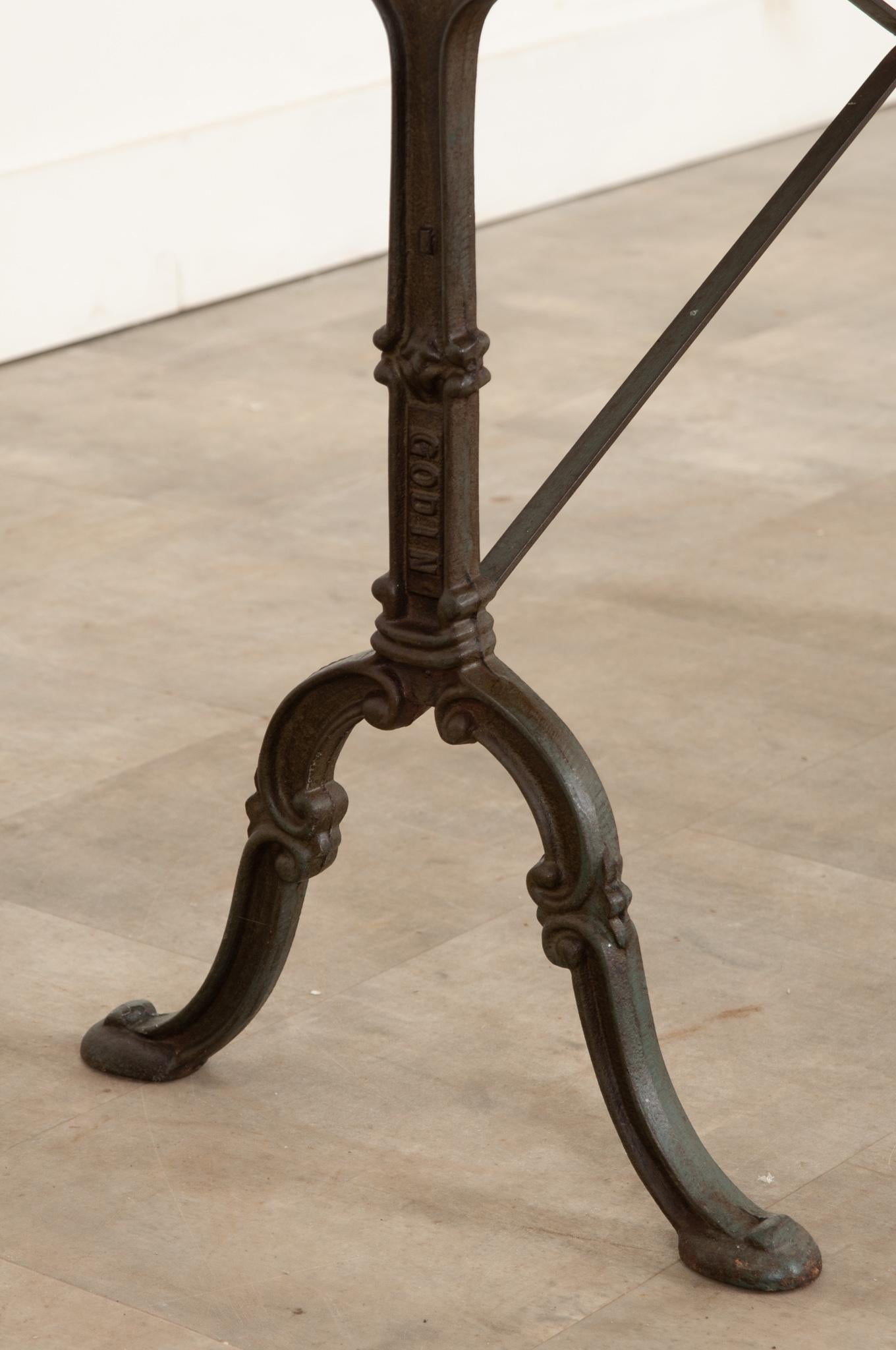 French Godin Iron Cafe Table with Marble Top In Good Condition In Baton Rouge, LA