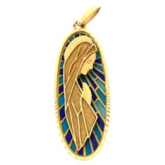 Colgante Virgen María Oro Francés 18k 750 Esmalte