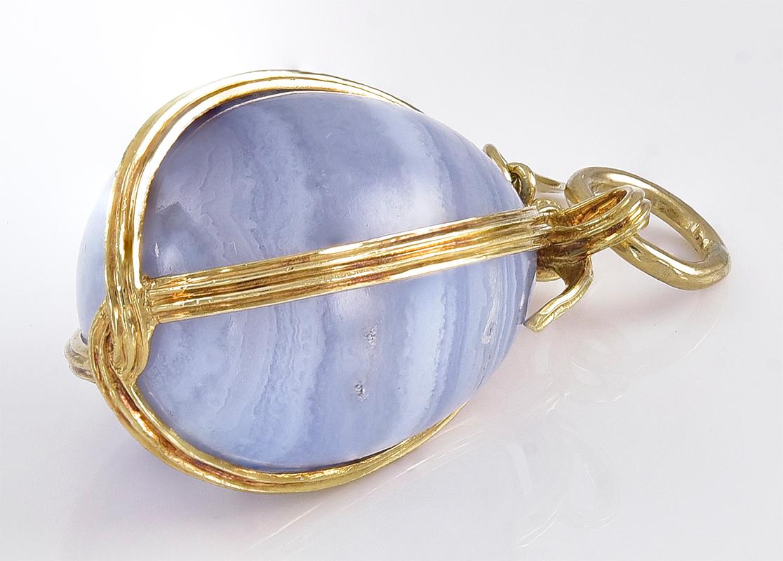 Women's or Men's French Gold and Agate Egg Pendant