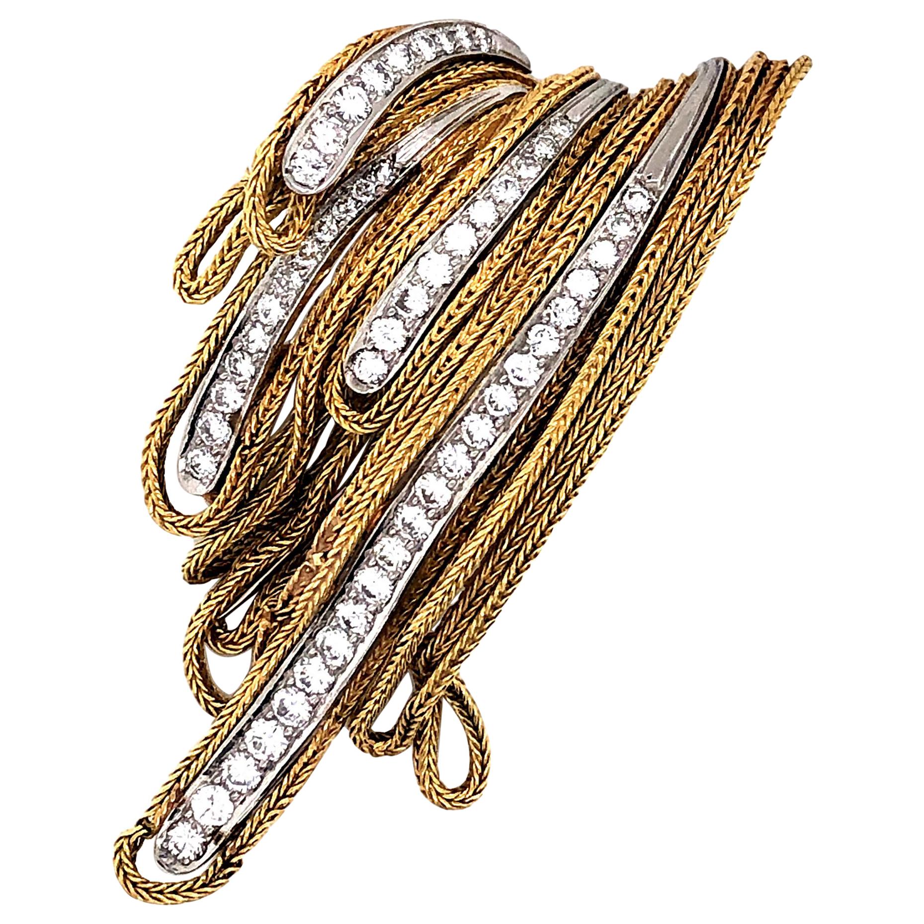 French Gold and Diamond Waterfall Brooch