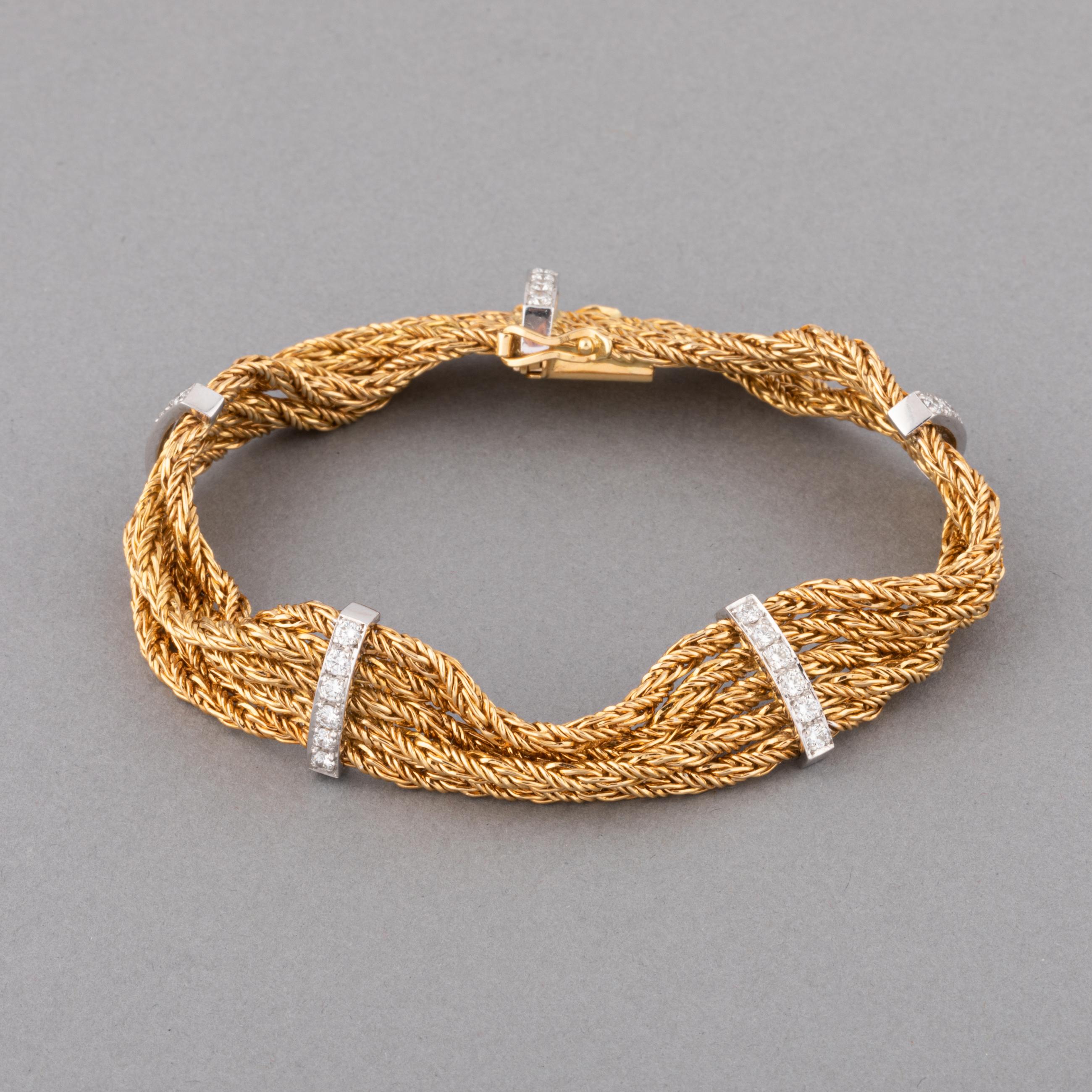 French Gold and Diamonds Vintage Bracelet In Good Condition For Sale In Saint-Ouen, FR