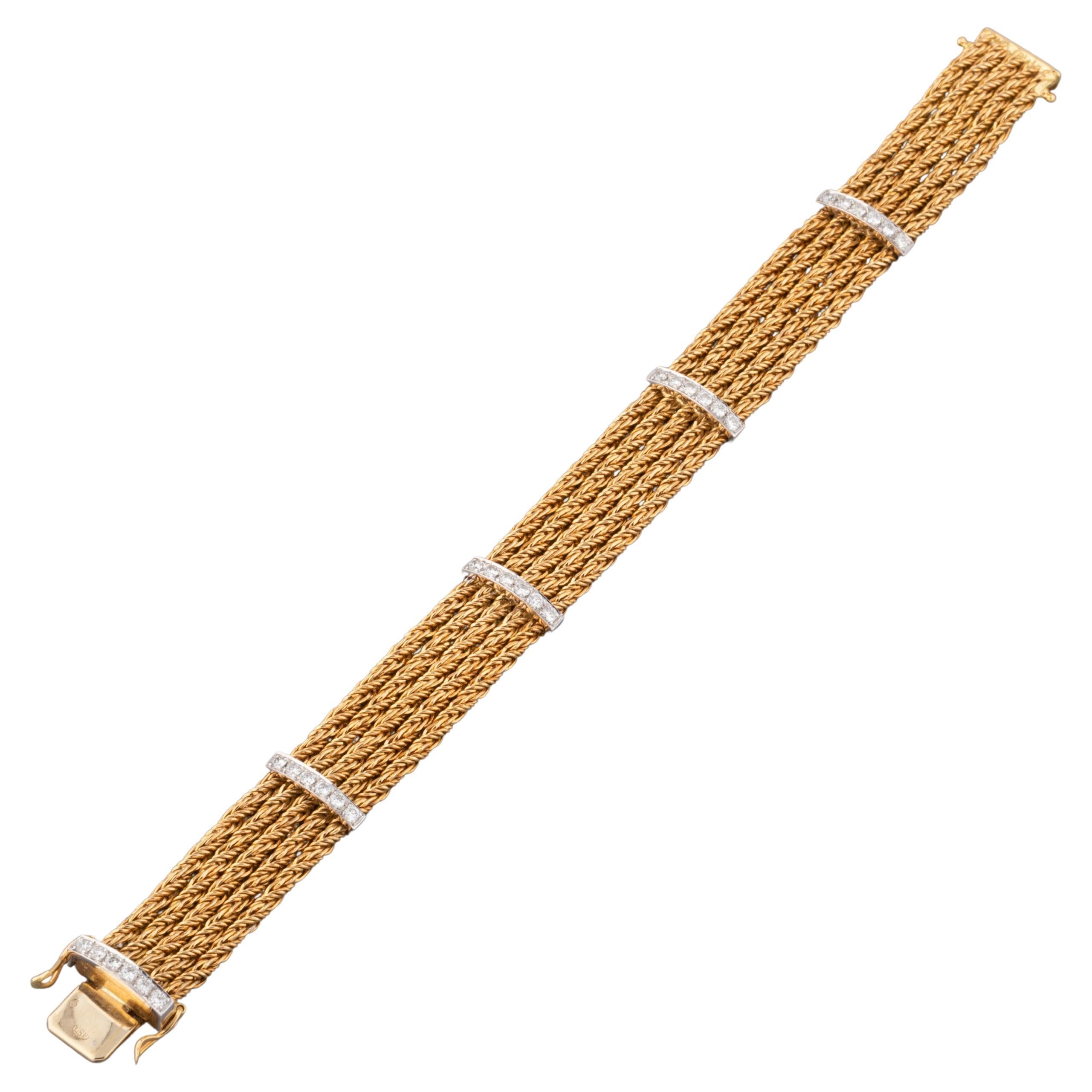 French Gold and Diamonds Vintage Bracelet For Sale