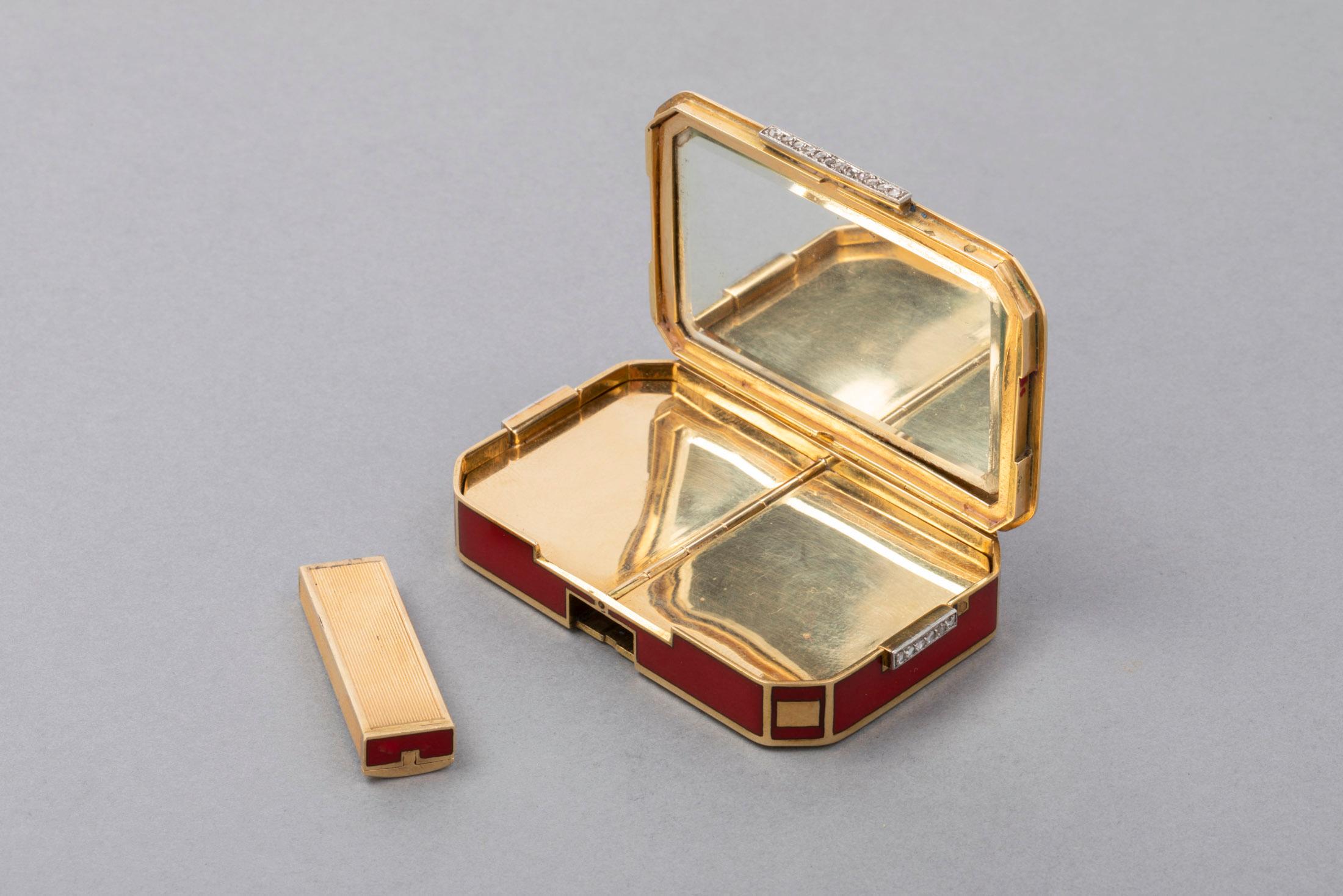 French Gold and Enamel Art Deco Minaudière Box In Good Condition In Saint-Ouen, FR