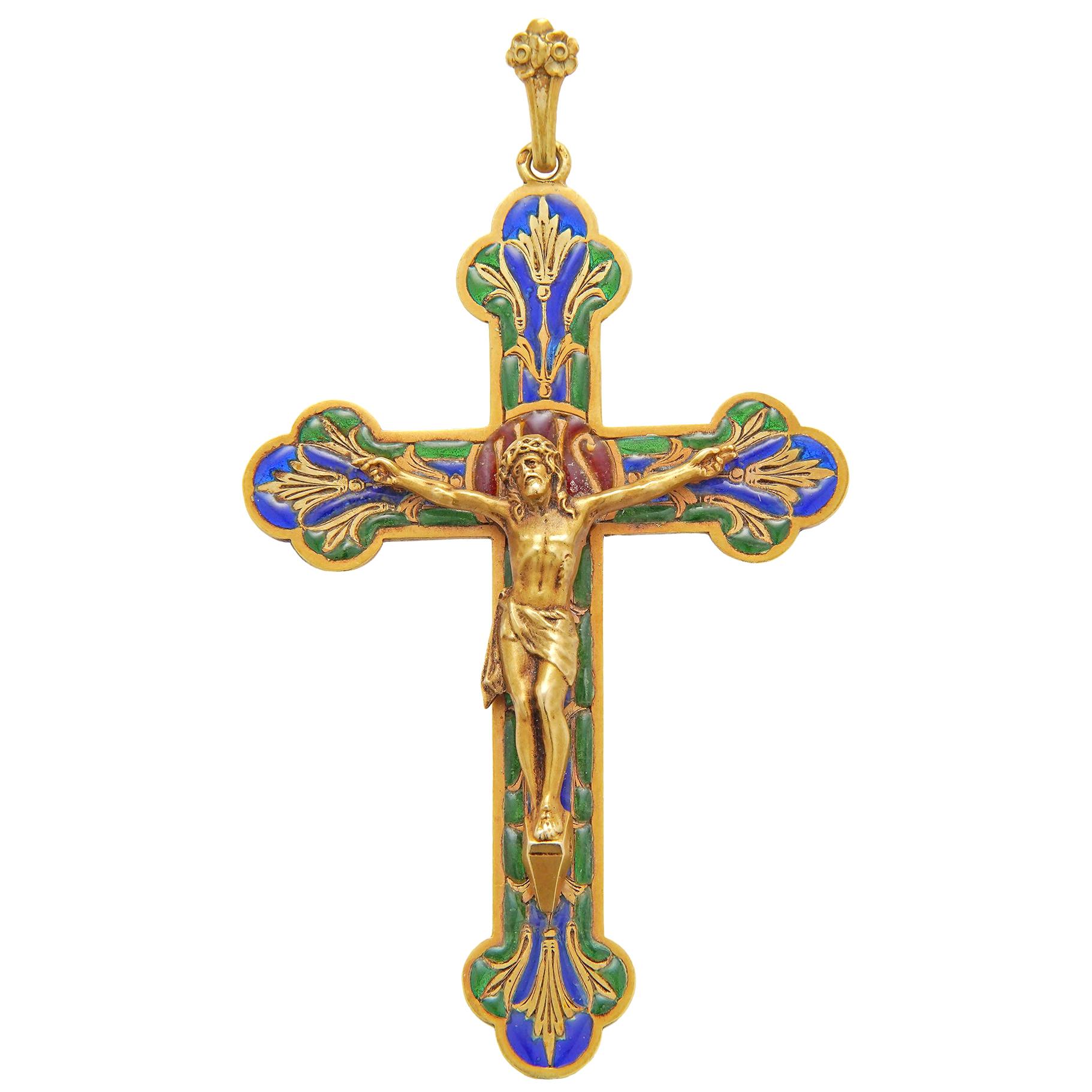 French Gold and Enamel Crucifix Pendant