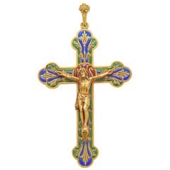 Antique French Gold and Enamel Crucifix Pendant