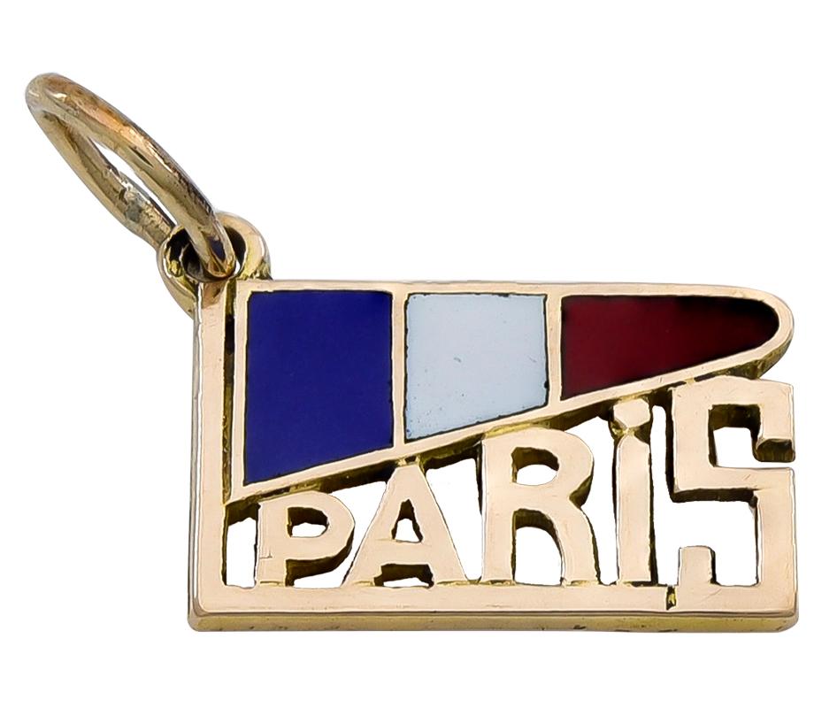 Women's or Men's French Gold and Enamel Paris Charm