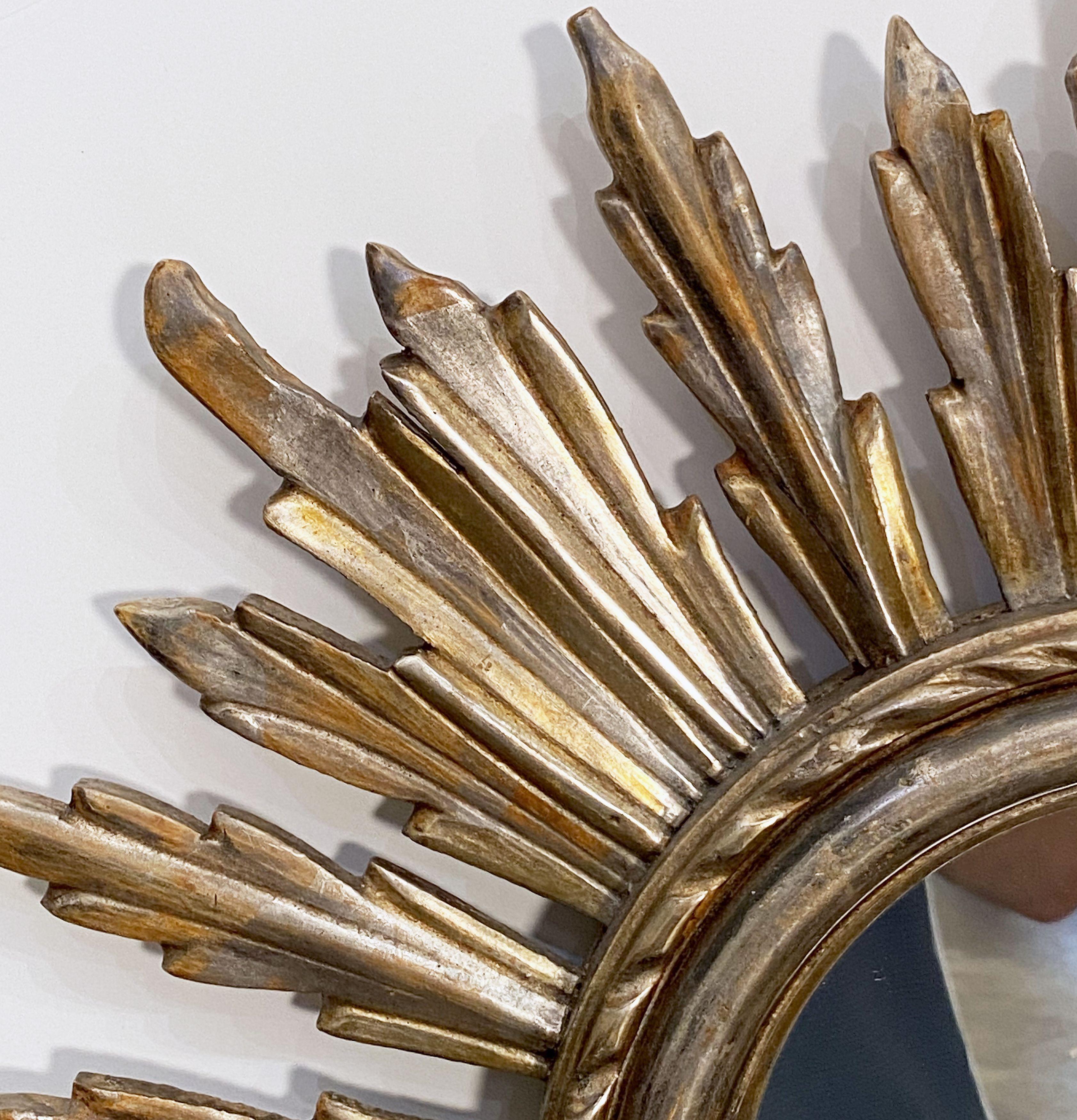 Mid-Century Modern French Gold and Silver Gilt Starburst or Sunburst Mirror (Diameter 21) For Sale