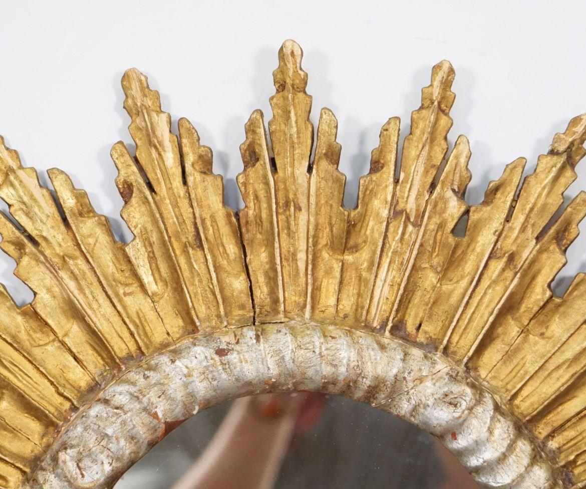 French Gold and Silver Gilt Starburst or Sunburst Mirror (Diameter 27 1/2) In Good Condition In Austin, TX