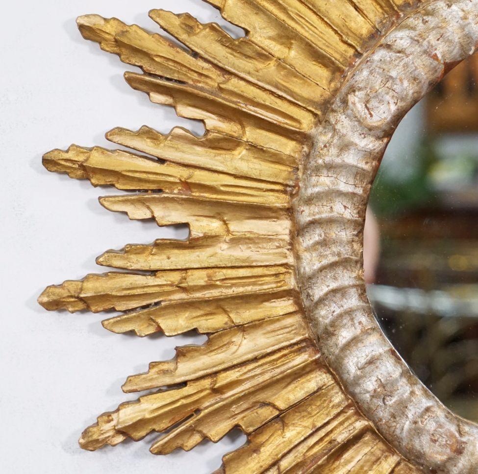 Glass French Gold and Silver Gilt Starburst or Sunburst Mirror (Diameter 27 1/2)