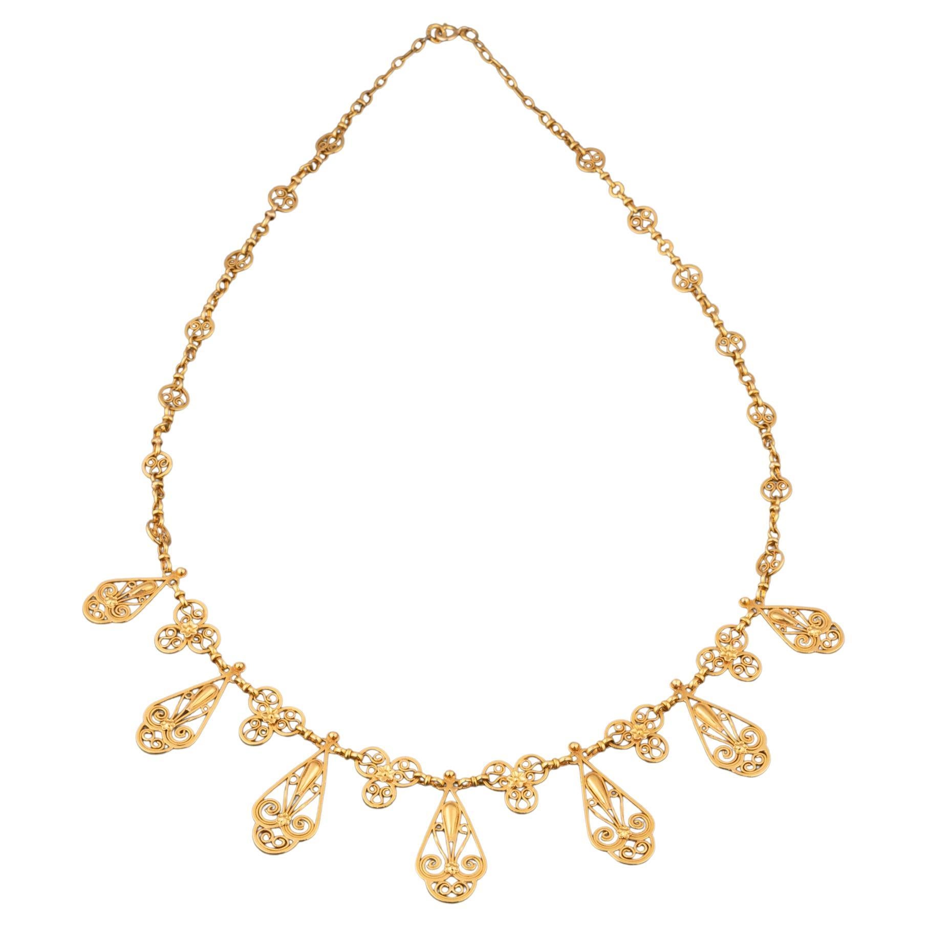 French Gold Antique Necklace Draperie For Sale