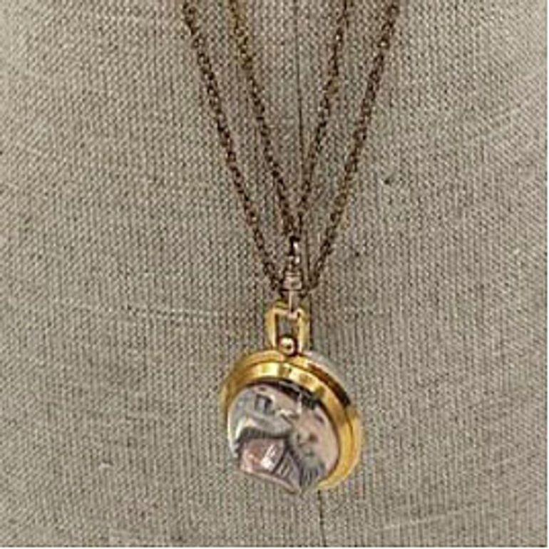 French Gold Bubble Pendant Watch w/ Skeleton View by Avril w/ 14K Gold Chain For Sale 3