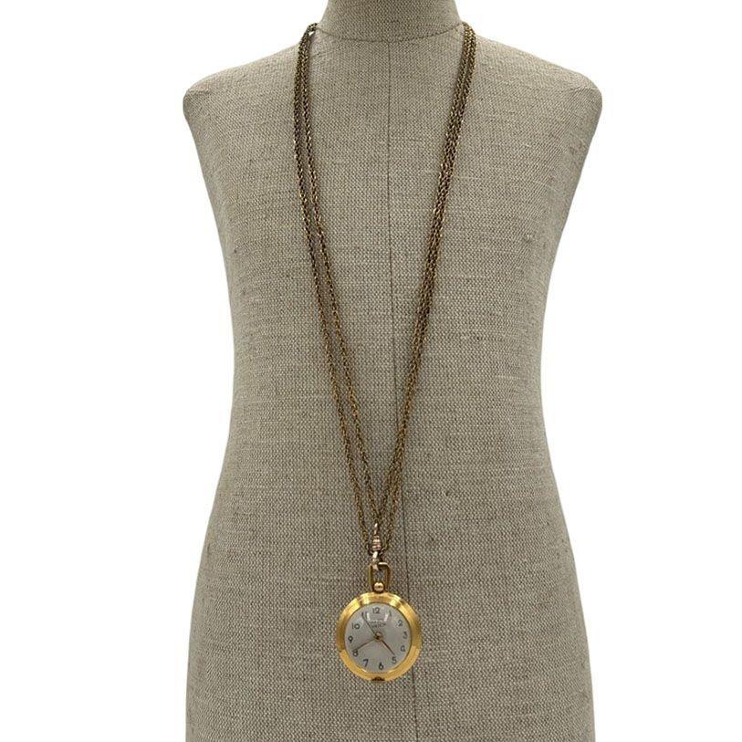 French Gold Bubble Pendant Watch w/ Skeleton View by Avril w/ 14K Gold Chain For Sale 5