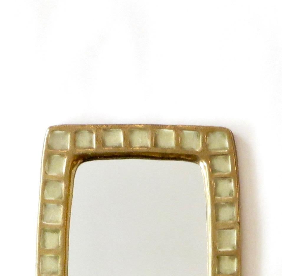 Mid-Century Modern Mithé Espelt French Gold Ceramic and Fused Cream White Glass Rectangular Mirror 