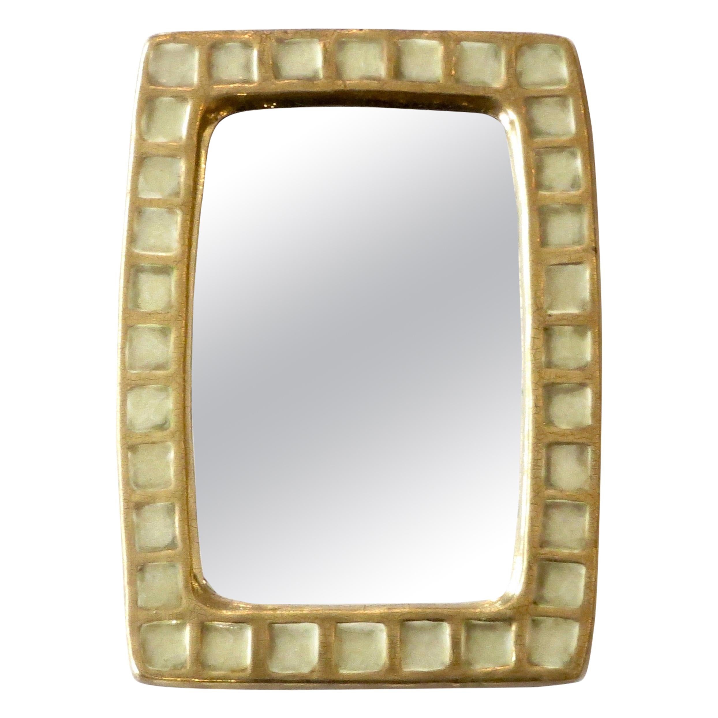 Mithé Espelt French Gold Ceramic and Fused Cream White Glass Rectangular Mirror 