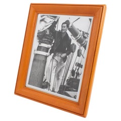 Vintage Cognac Leather Picture Frame, France 1940s