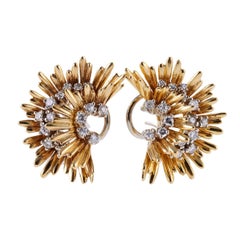 French Gold Diamond Earrings Brooch Set
