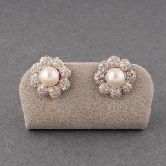French Gold Diamonds and Pearls Vintage Earrings