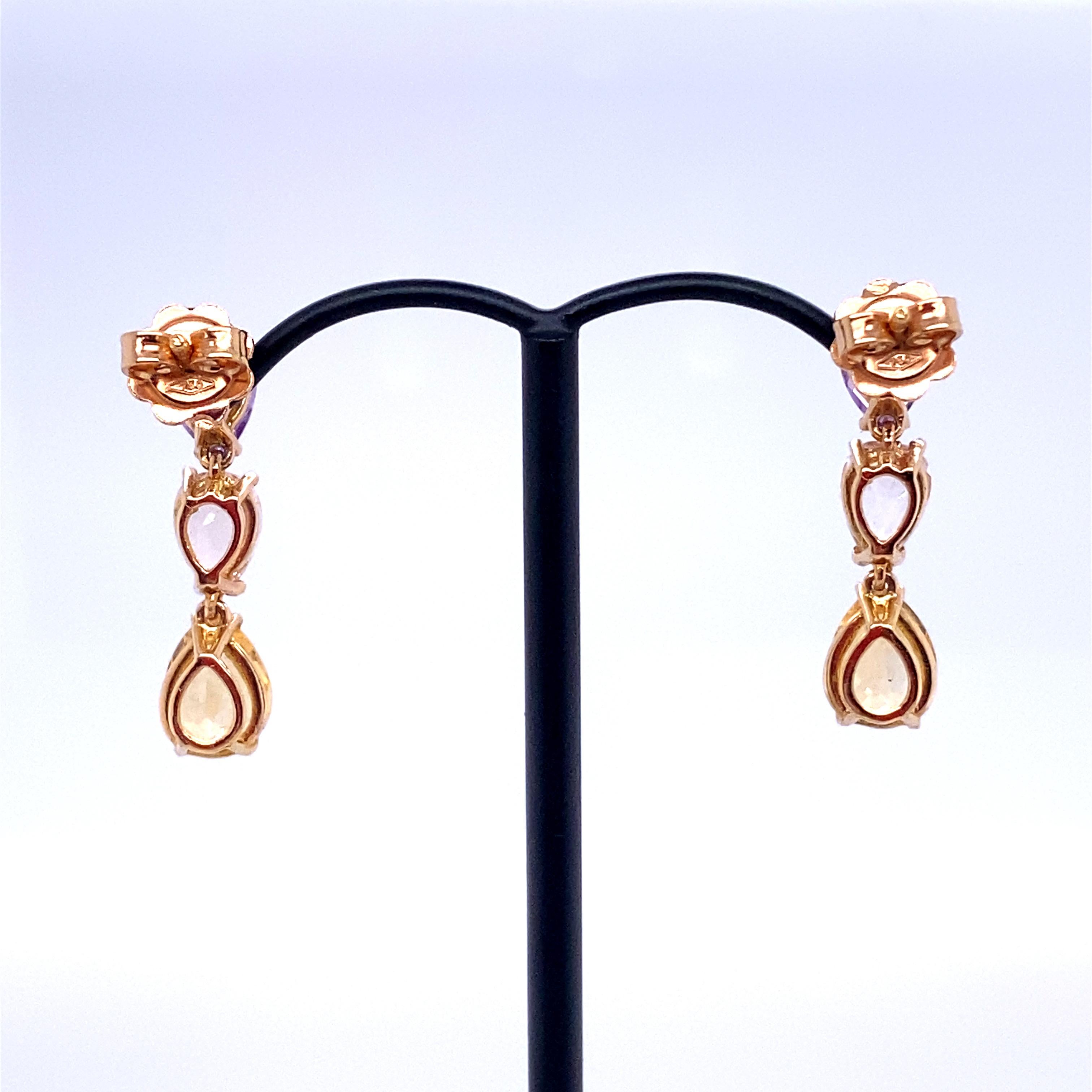 French Gold Earrings accompanied by 3 Stones an Amethyst a Beryl and a Citrine In New Condition For Sale In Vannes, FR