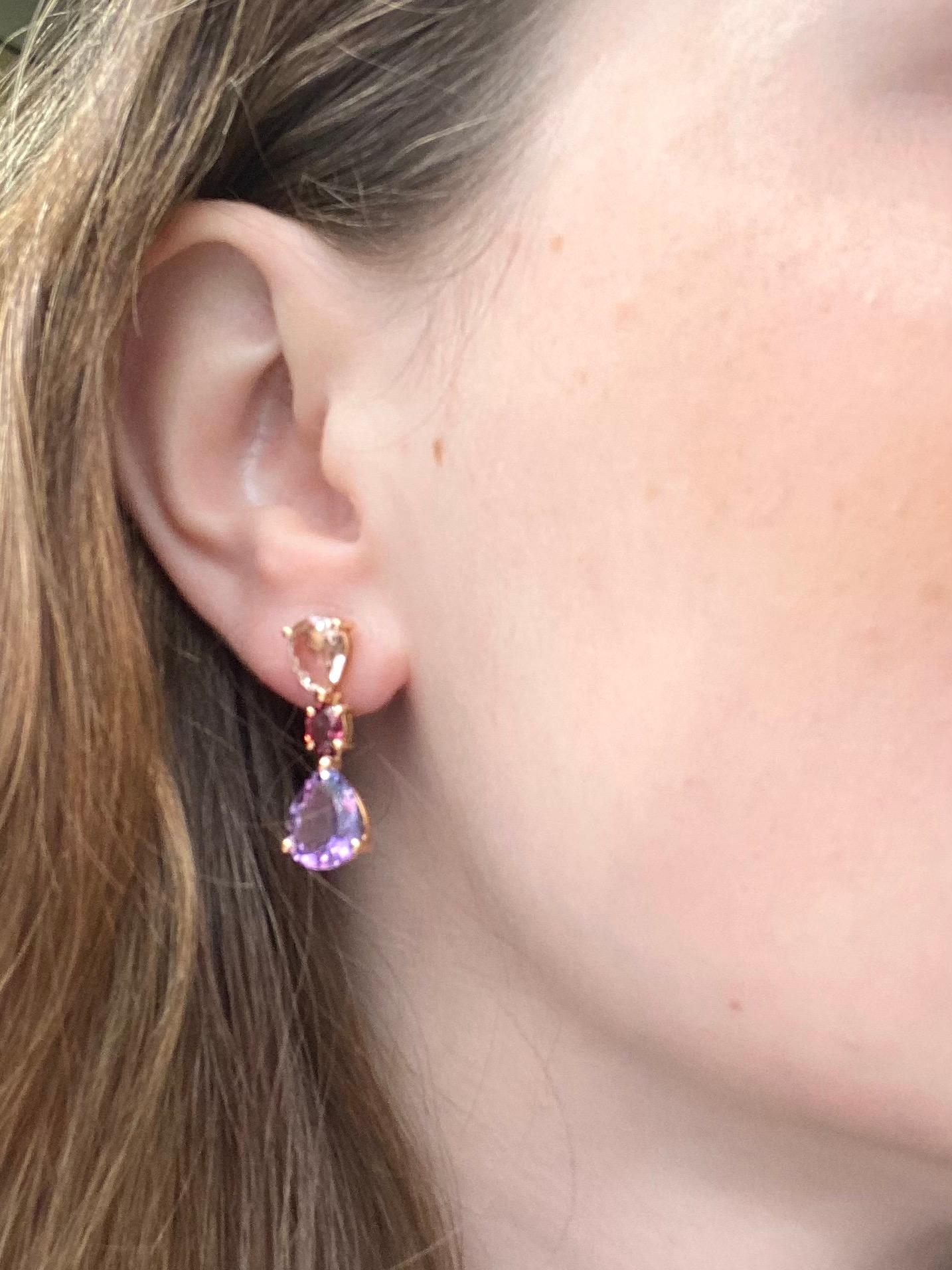 Artisan French Gold Earrings Accompanied by a Amethyst, Beryl and Rodholites For Sale
