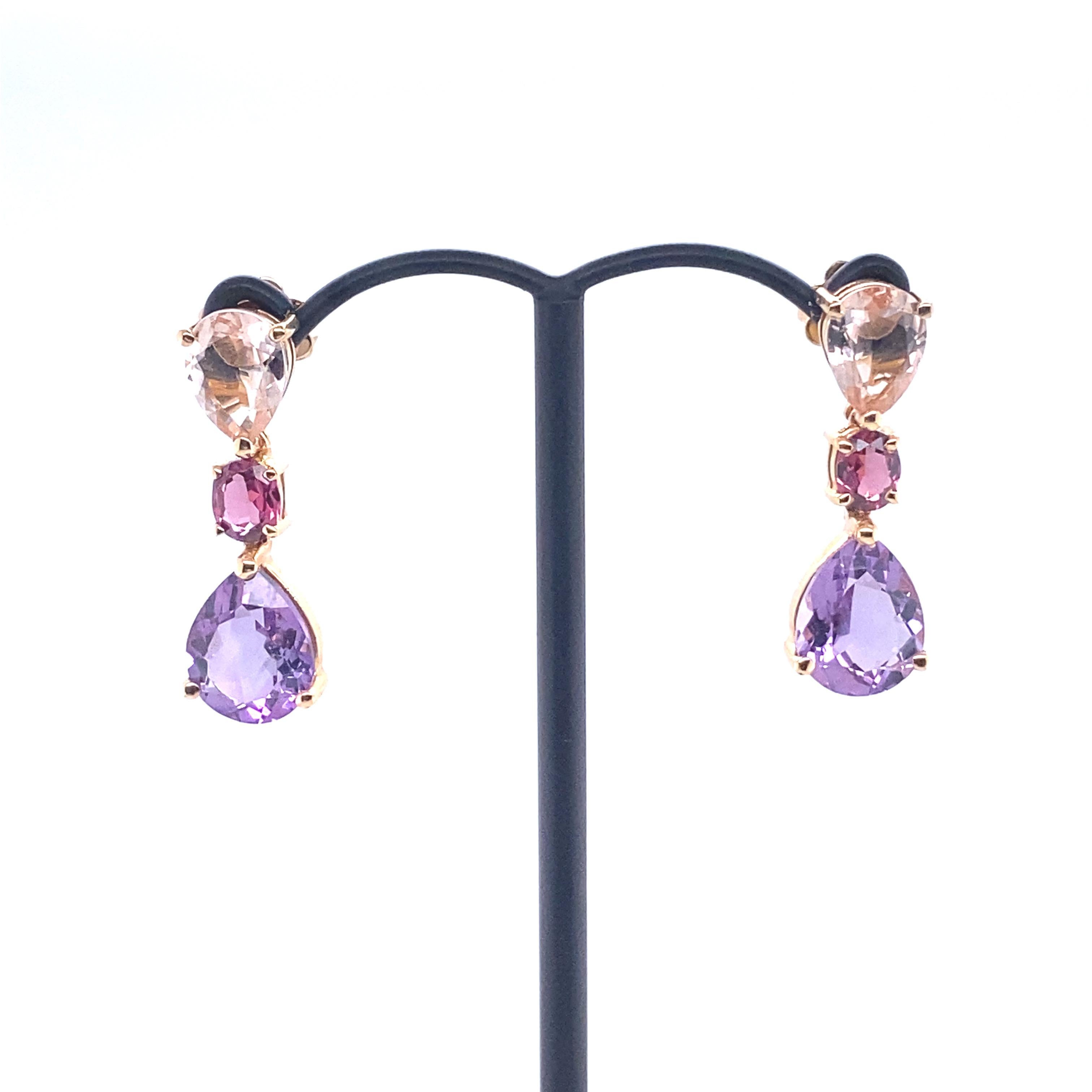Bead French Gold Earrings Accompanied by a Amethyst, Beryl and Rodholites For Sale
