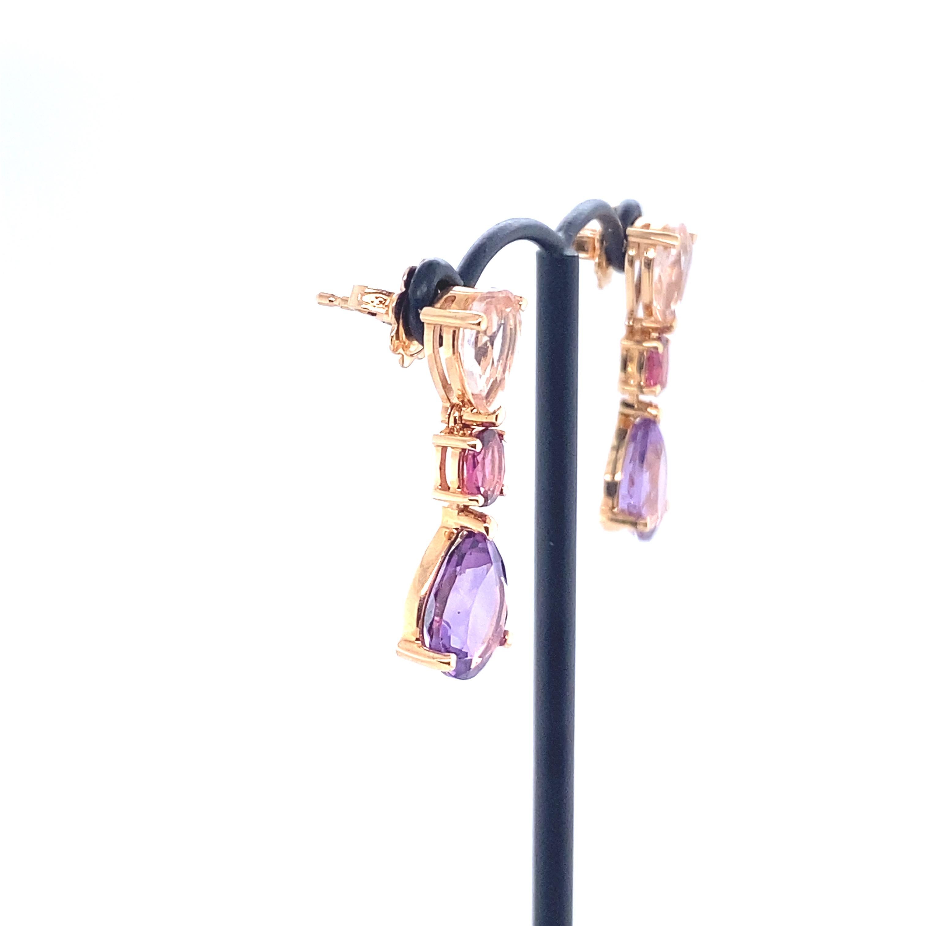 French Gold Earrings Accompanied by a Amethyst, Beryl and Rodholites In New Condition For Sale In Vannes, FR