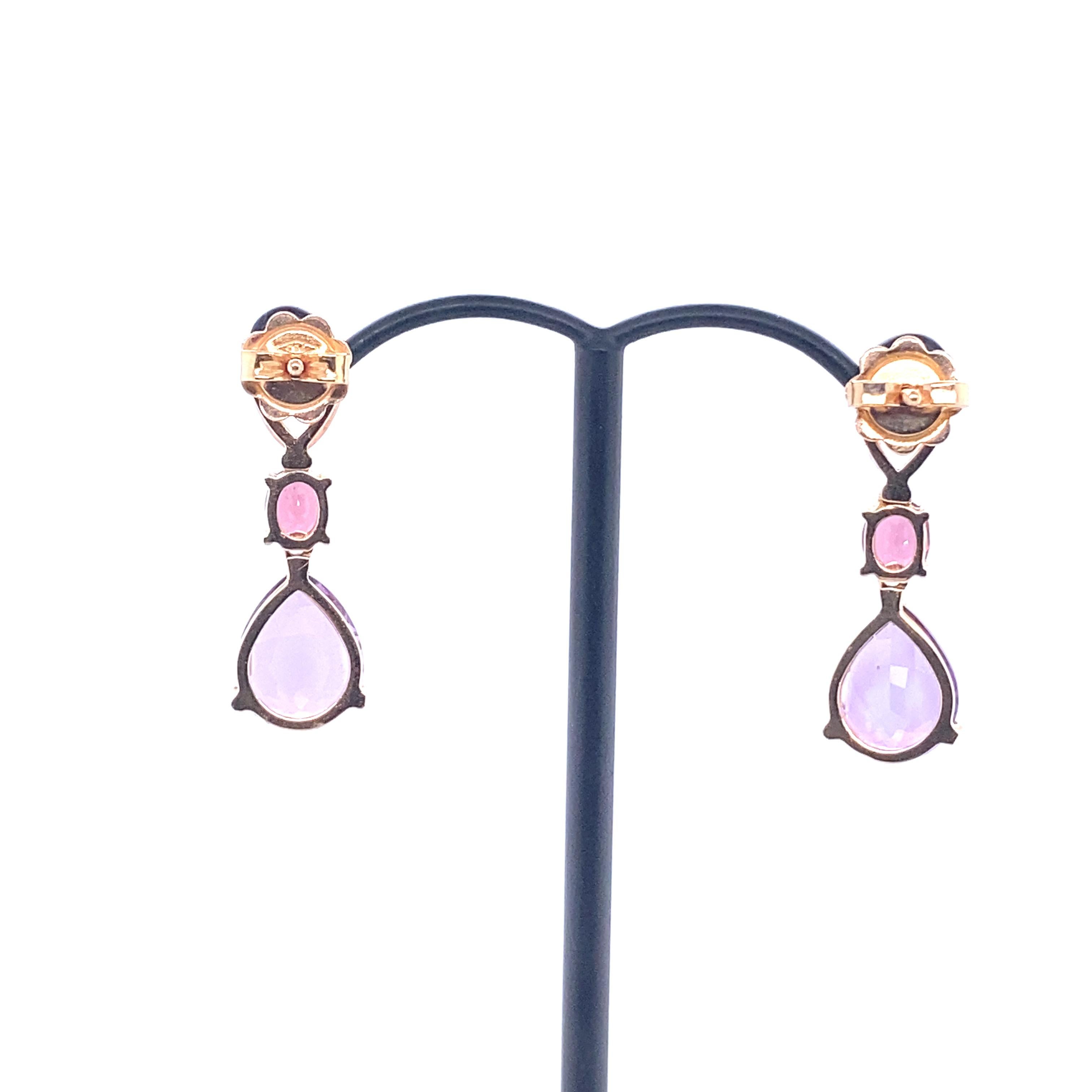 Women's French Gold Earrings Accompanied by a Amethyst, Beryl and Rodholites For Sale