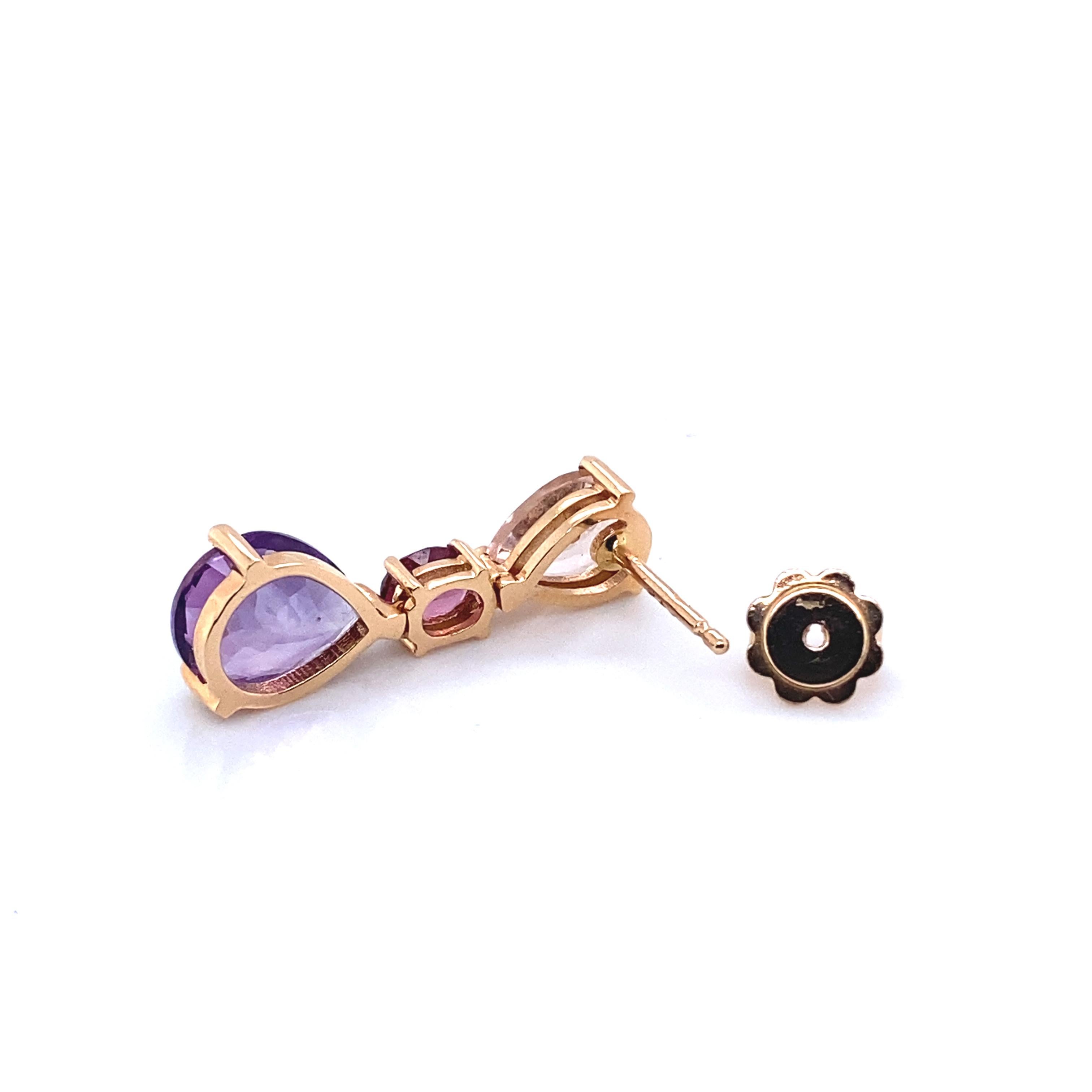 Französische Goldohrringe, begleitet von einem Amethyst, Beryll und Rodholites 1