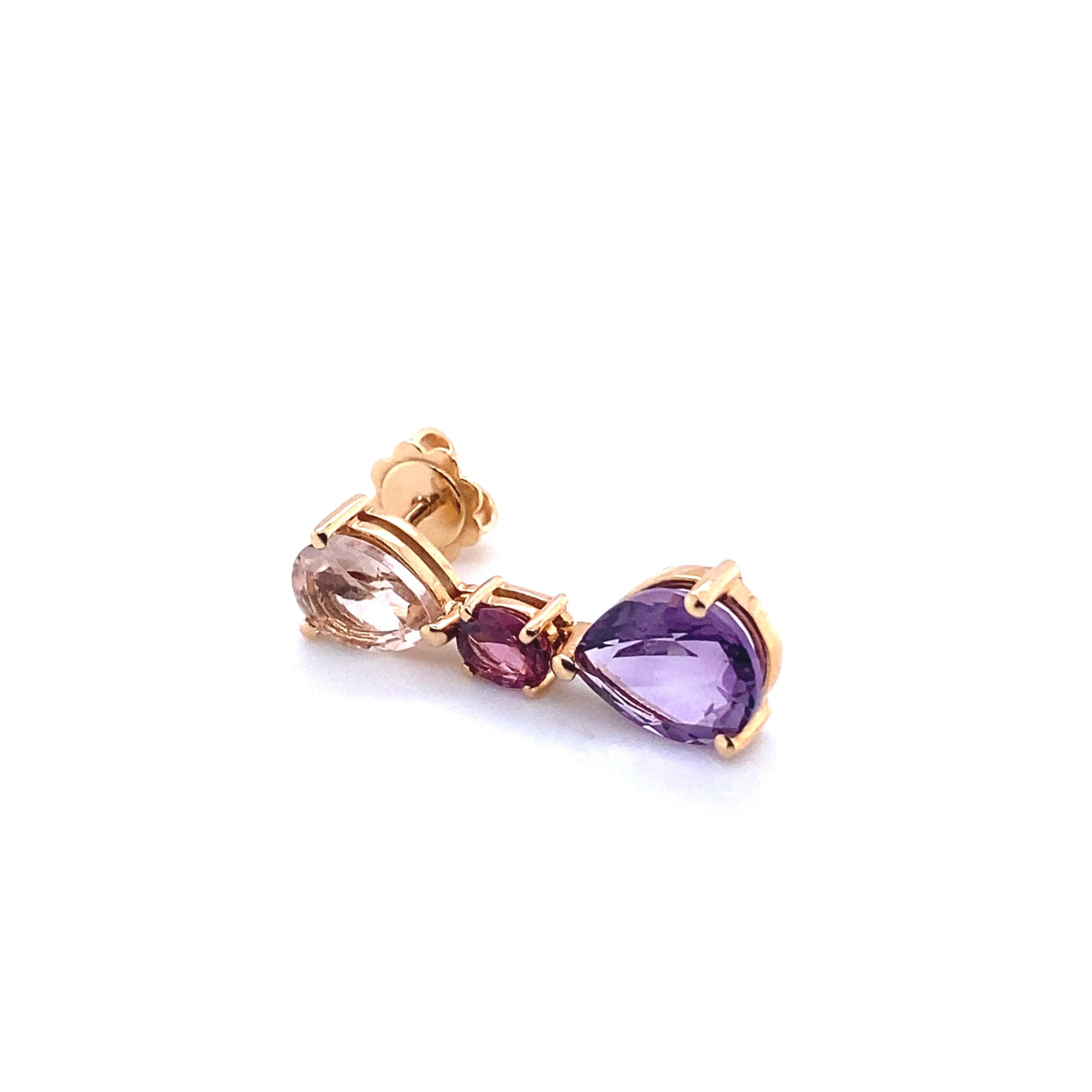 Französische Goldohrringe, begleitet von einem Amethyst, Beryll und Rodholites 2