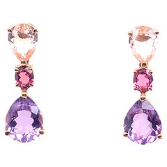 French Gold Earrings Accompanied by a Amethyst, Beryl and Rodholites