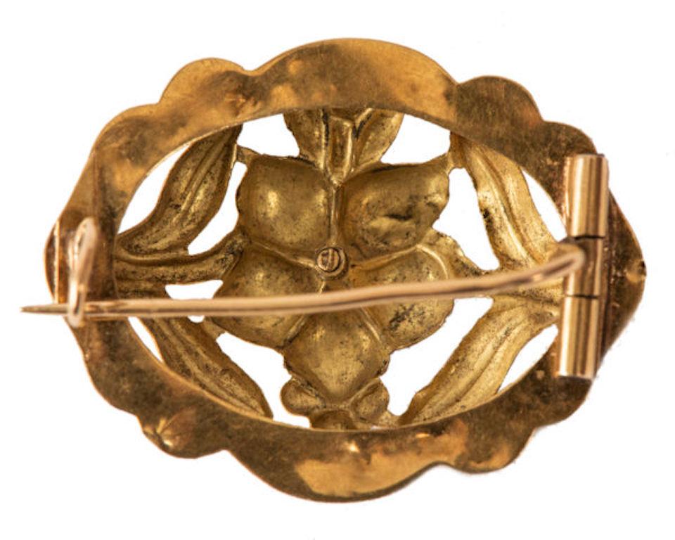 Women's or Men's French Gold Floral Brooch, 19th Century