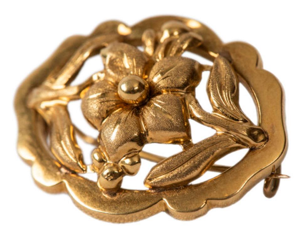 French Gold Floral Brooch, 19th Century 1