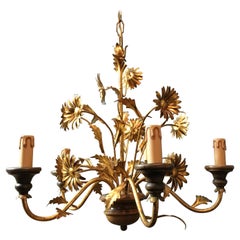 French Gold Flower Chandelier, 1970s