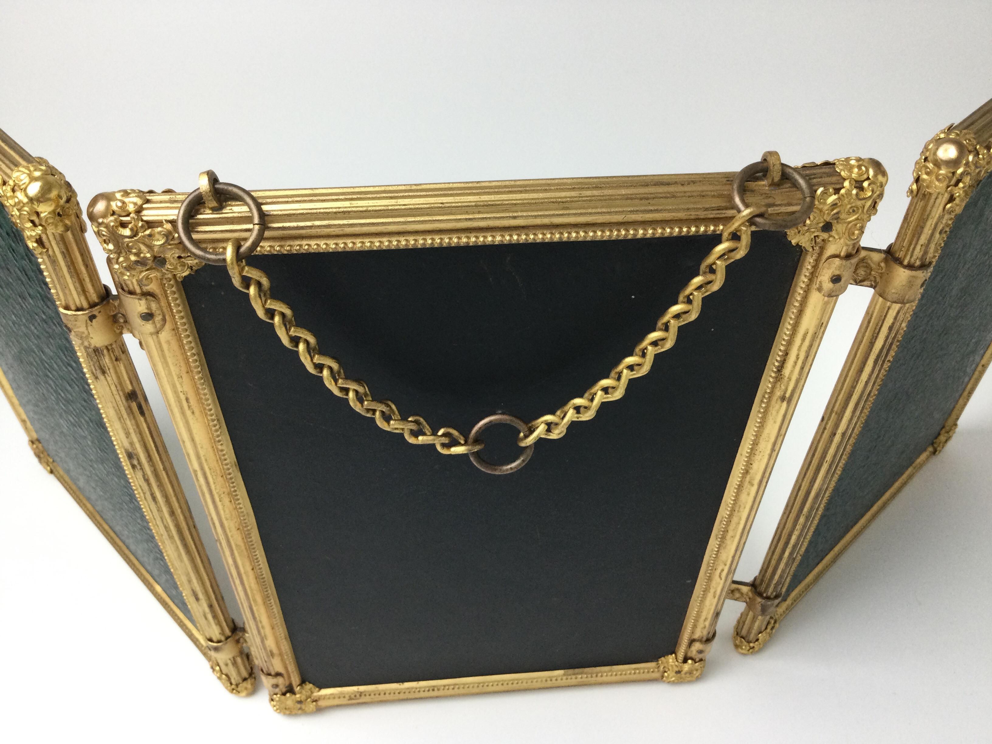 19th Century French Gold Gilded Tri Fold Travel Dresser Mirror