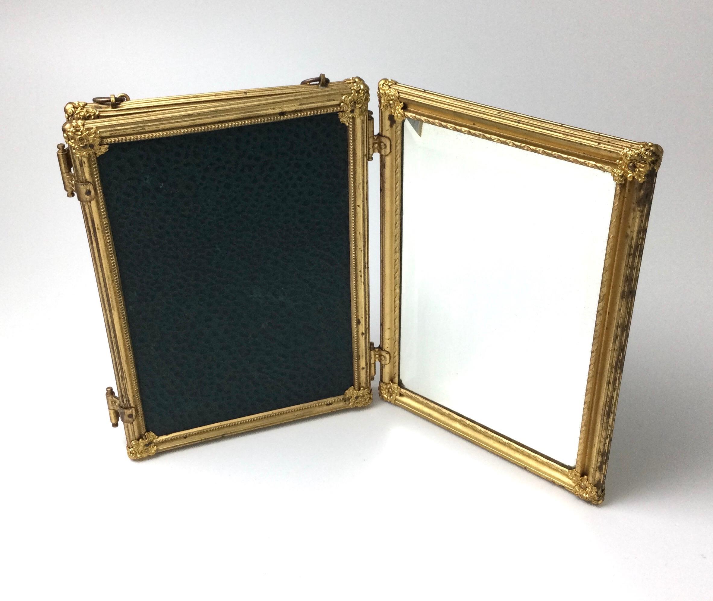 French Gold Gilded Tri Fold Travel Dresser Mirror 1