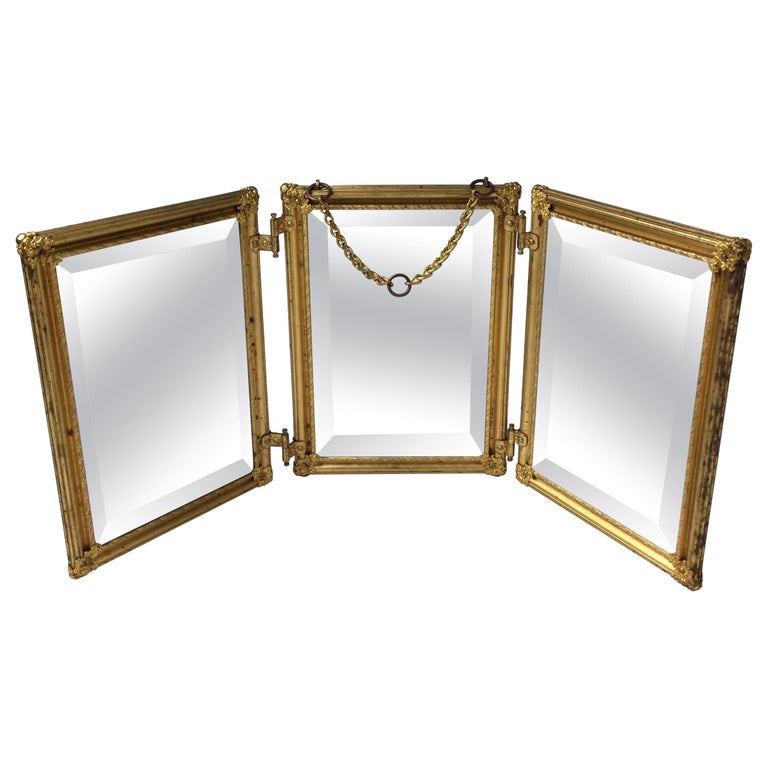 French Gold Gilded Tri Fold Travel Dresser Mirror at 1stDibs | gold trifold  mirror, gold dresser mirrors, trifold gold mirror