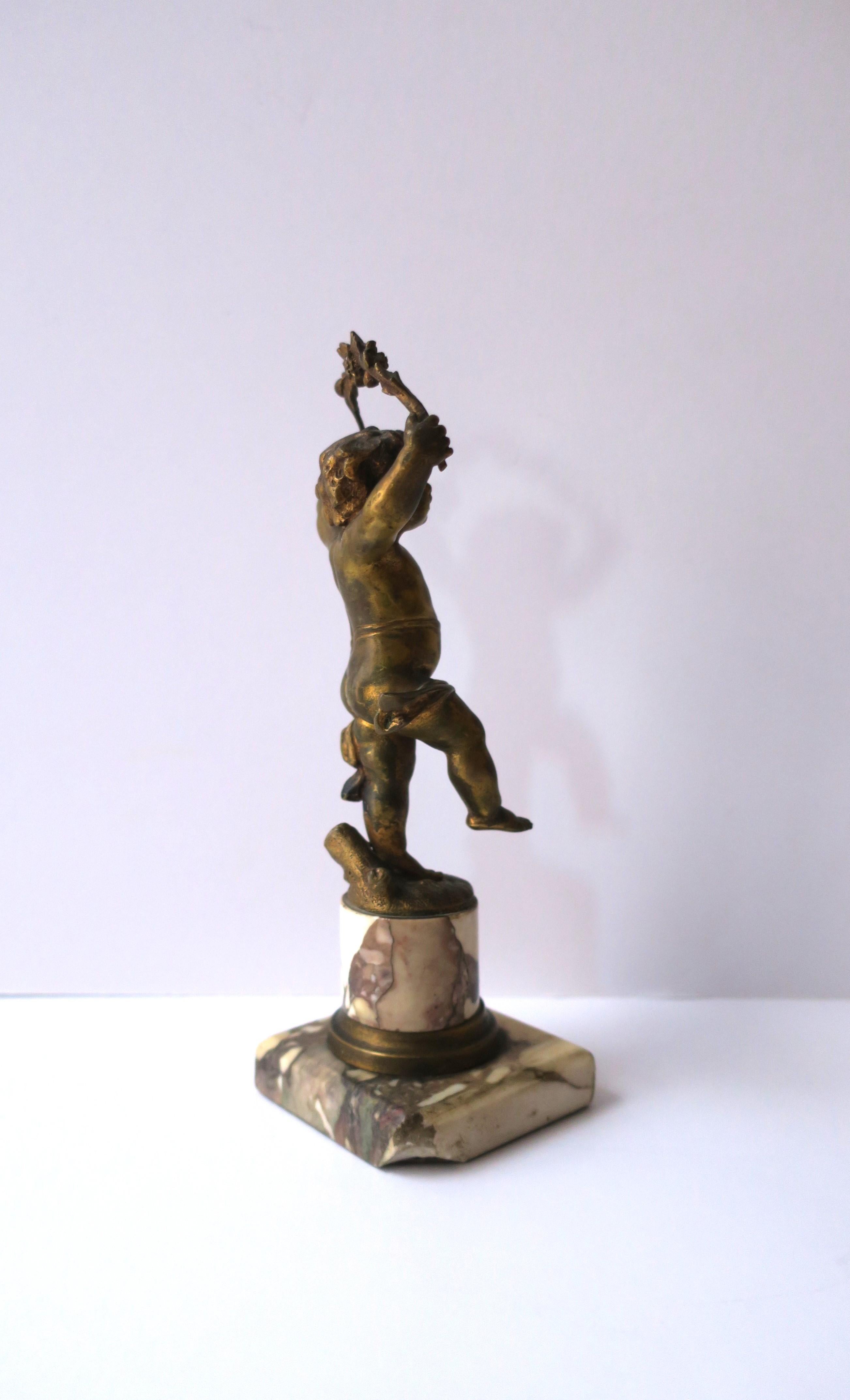 French Gold Gilt Bronze and Marble Male Putti Sculpture, 19th c For Sale 7
