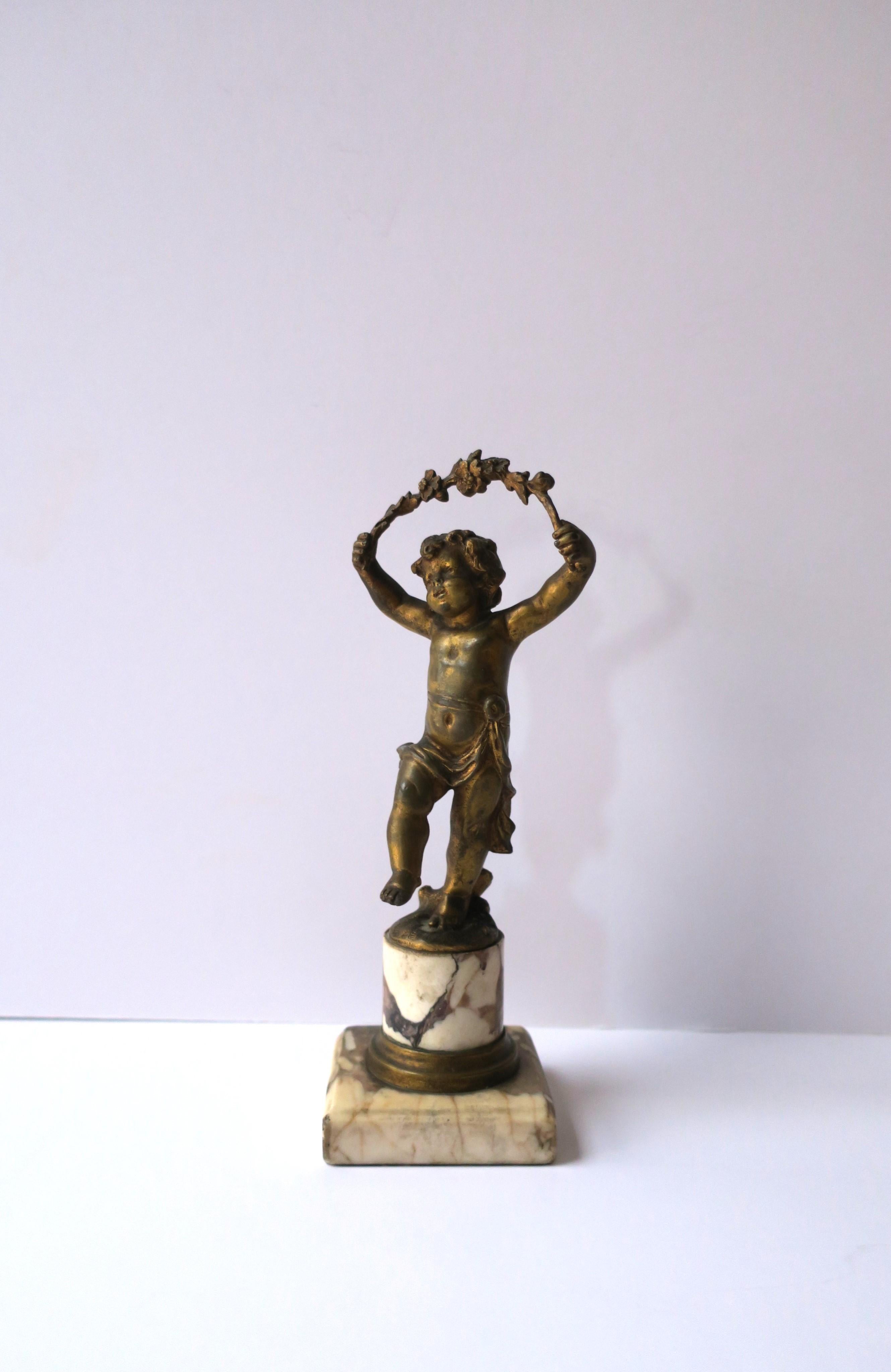 French Gold Gilt Bronze and Marble Male Putti Sculpture, 19th c For Sale 9