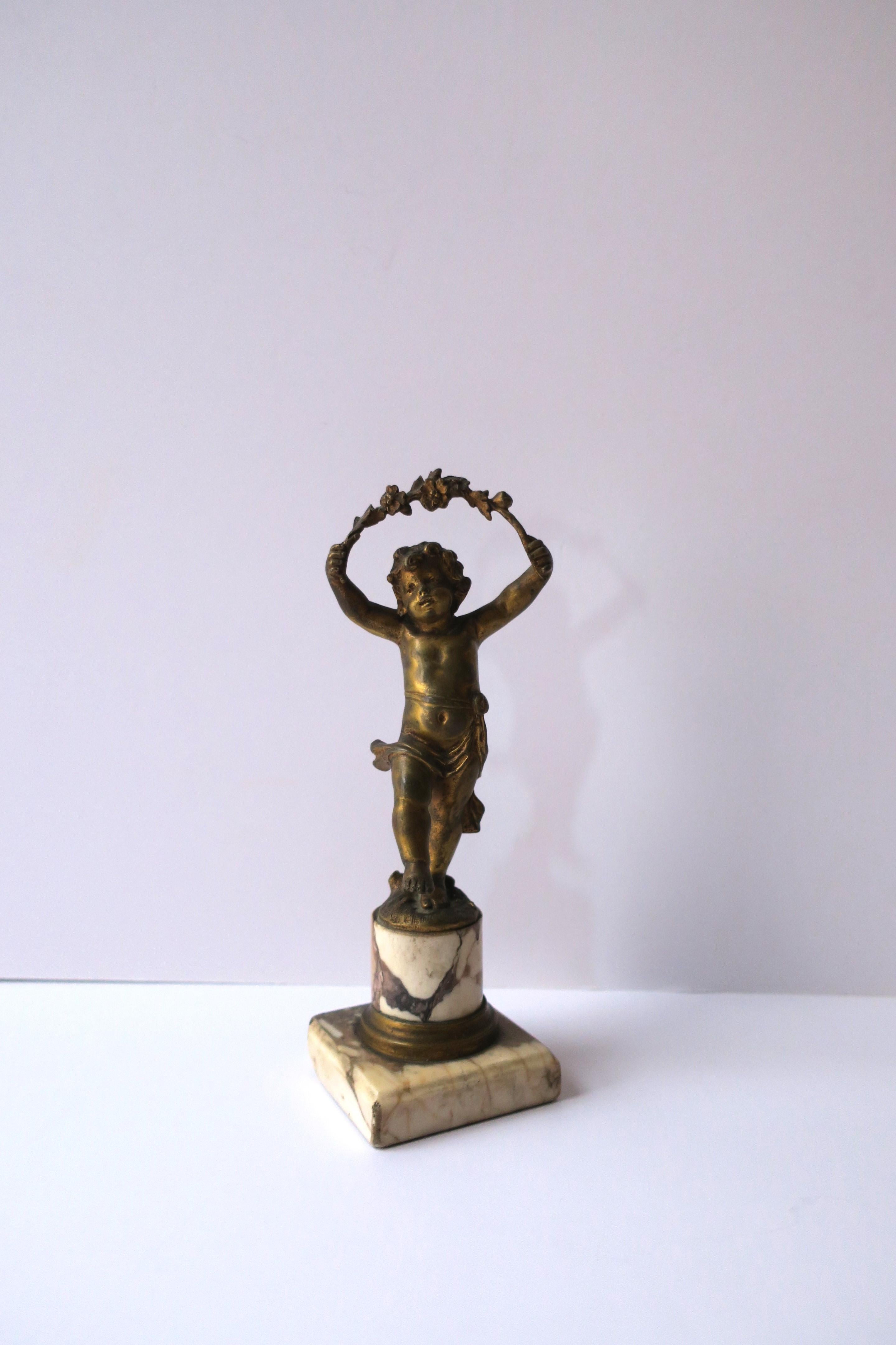 French Gold Gilt Bronze and Marble Male Putti Sculpture, 19th c For Sale 10