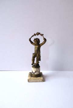 French Gold Gilt Bronze and Marble Male Putti Sculpture, 19th c