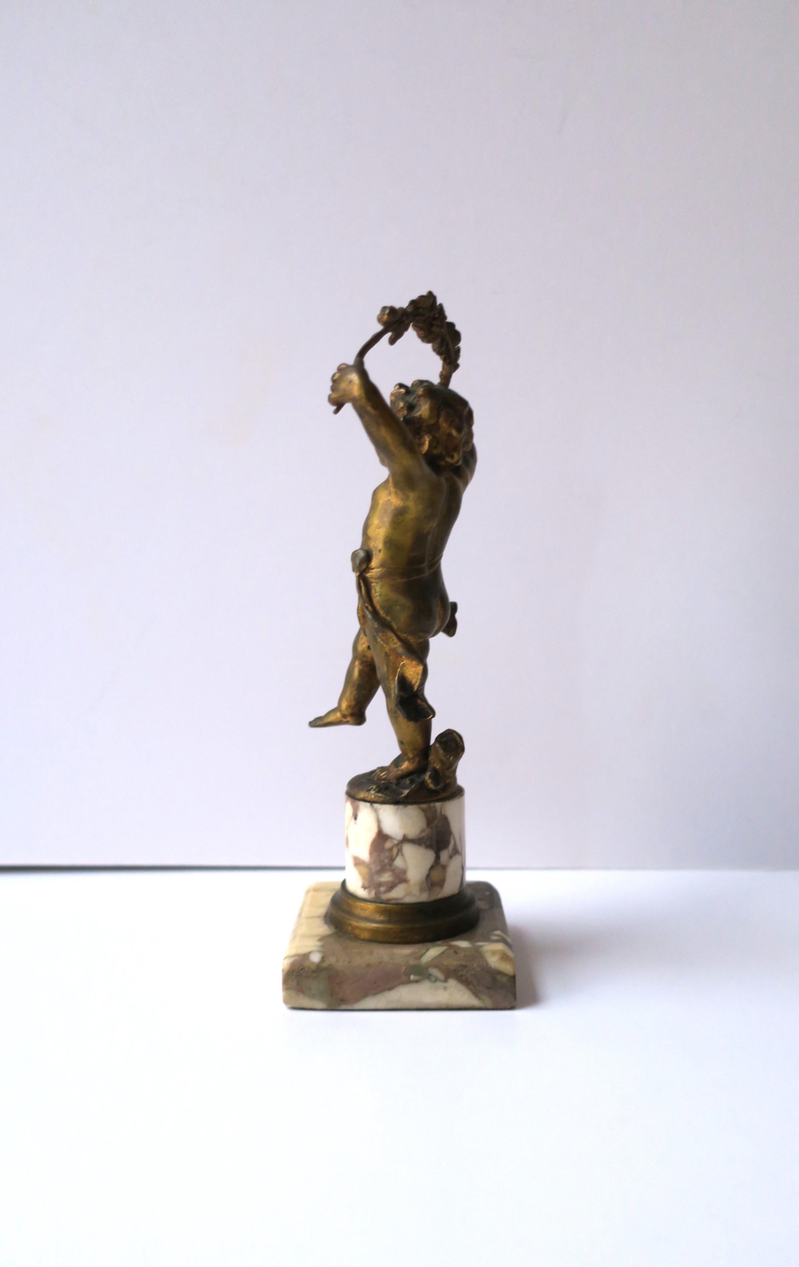 French Gold Gilt Bronze and Marble Male Putti Sculpture, 19th c For Sale 5