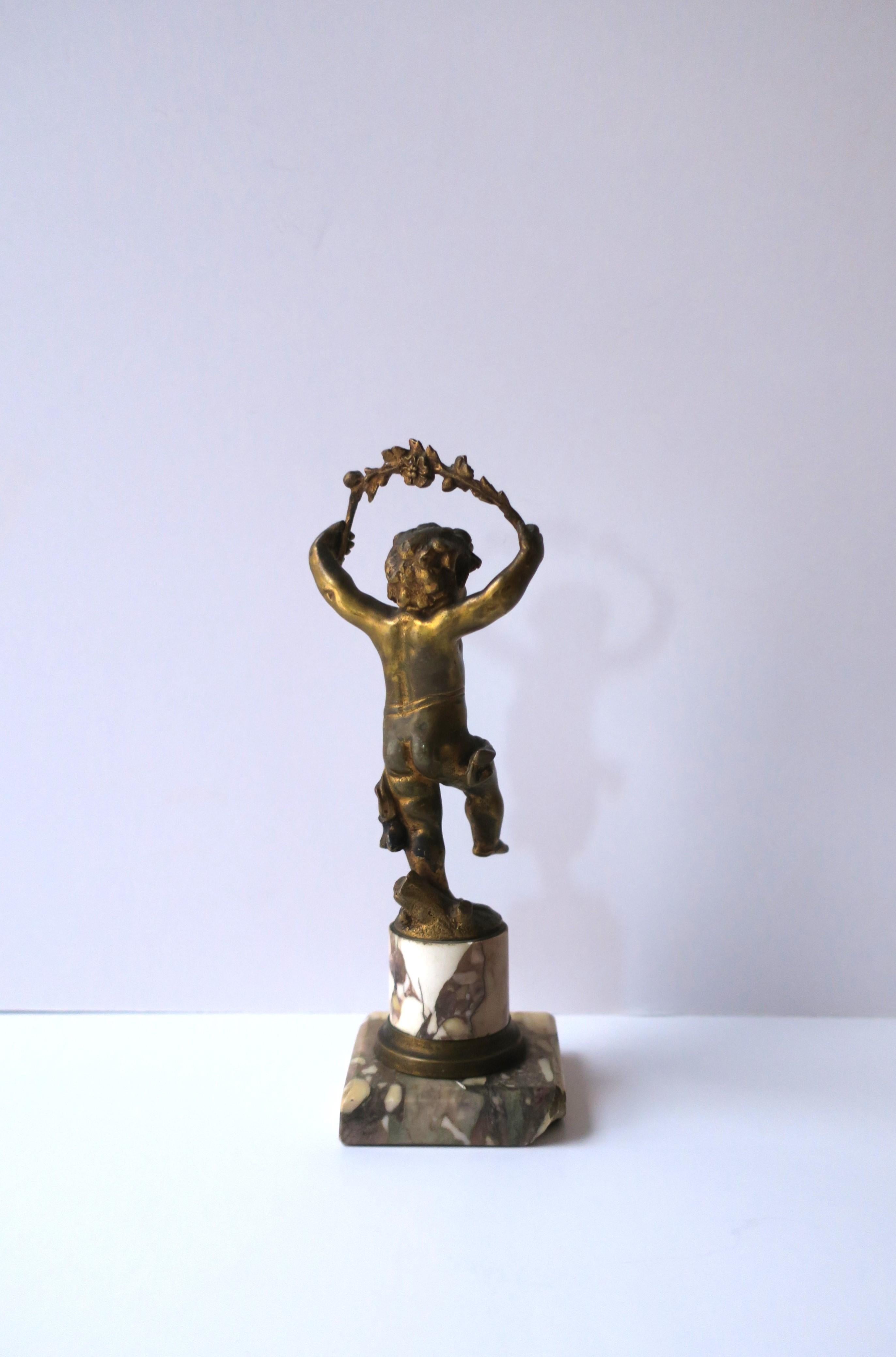 French Gold Gilt Bronze and Marble Male Putti Sculpture, 19th c For Sale 6