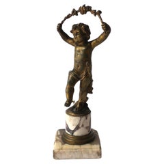 Antique French Gold Gilt Bronze and Marble Male Putti Sculpture, 19th c