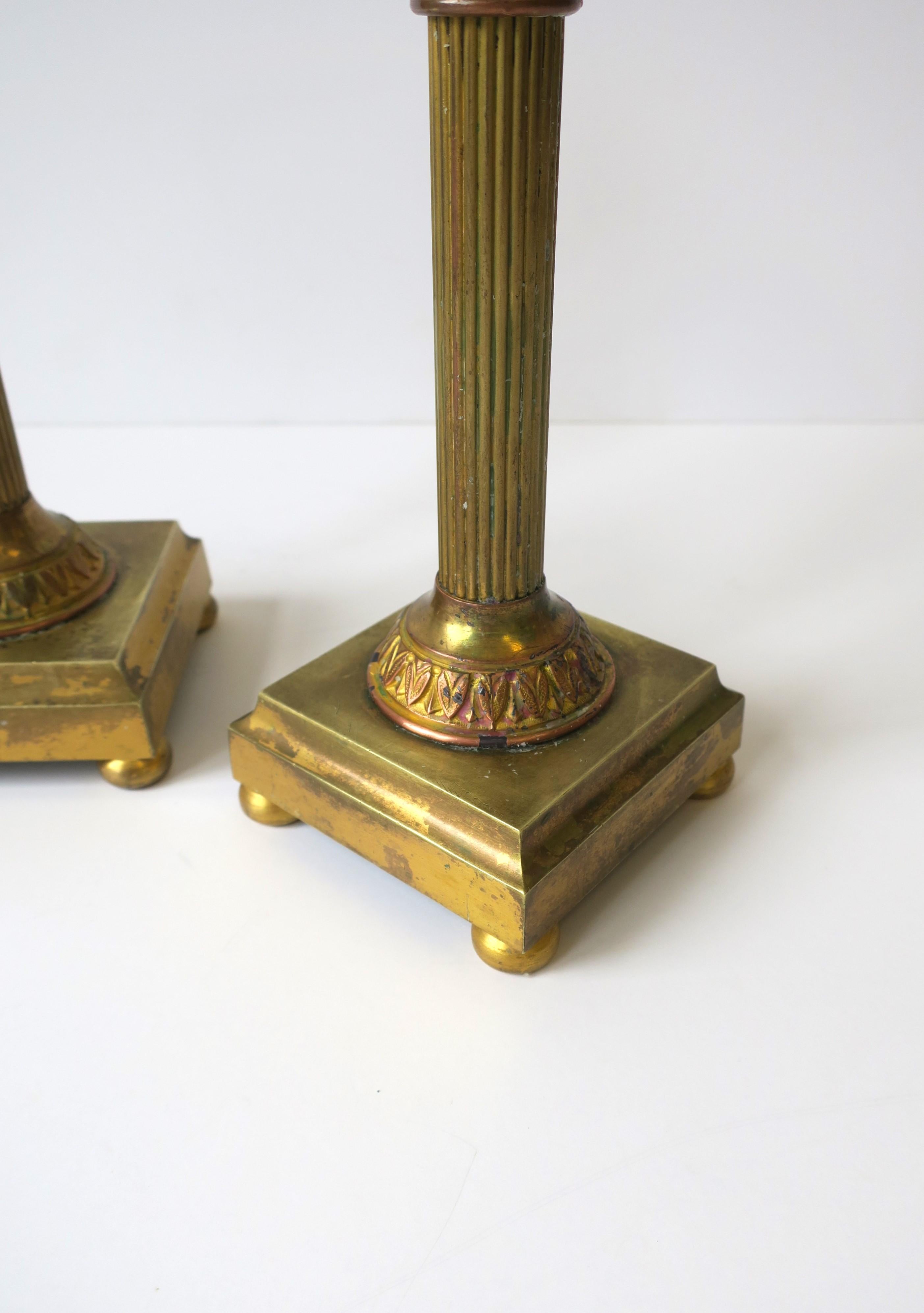 French Neoclassical Bronze Column Pillar Candlesticks Holders, Pair For Sale 6