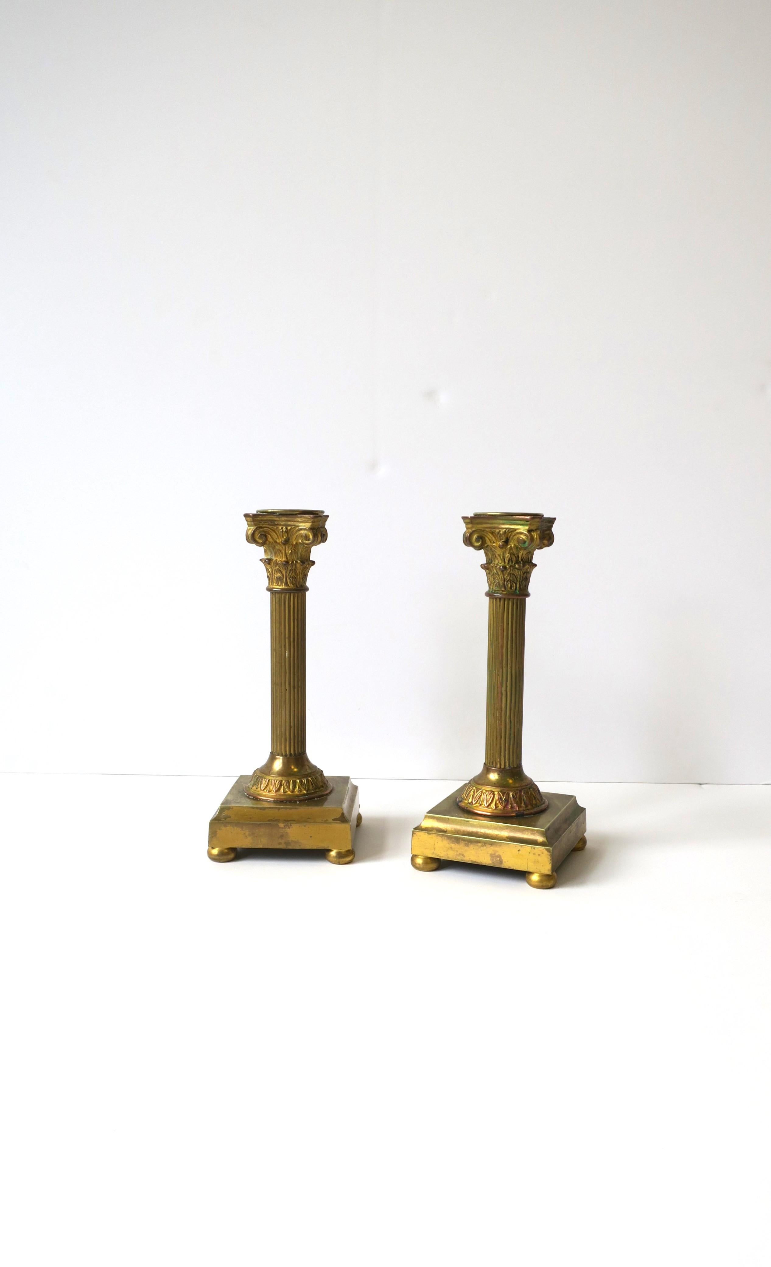 French Neoclassical Bronze Column Pillar Candlesticks Holders, Pair For Sale 1
