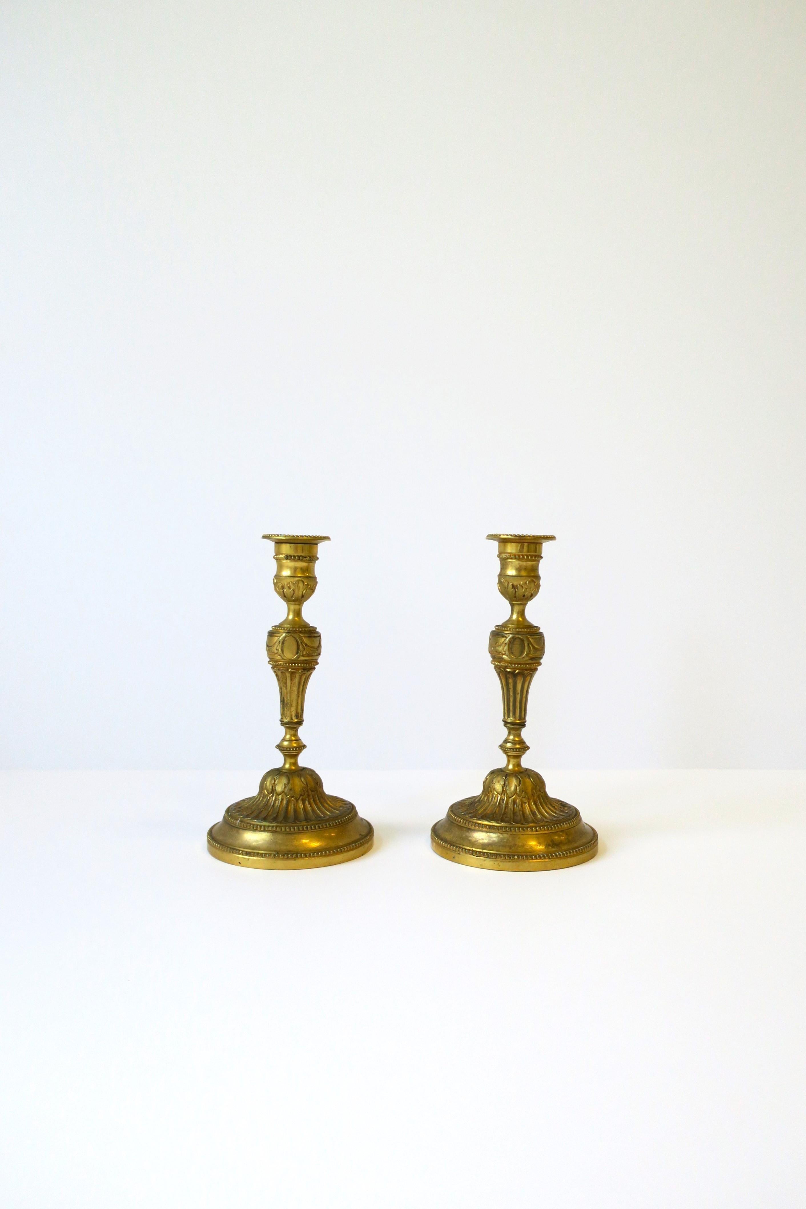 French Gold Gilt Bronze Neoclassical Candlestick Holders, Pair In Good Condition For Sale In New York, NY