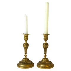 French Gold Gilt Bronze Neoclassical Candlestick Holders, Pair