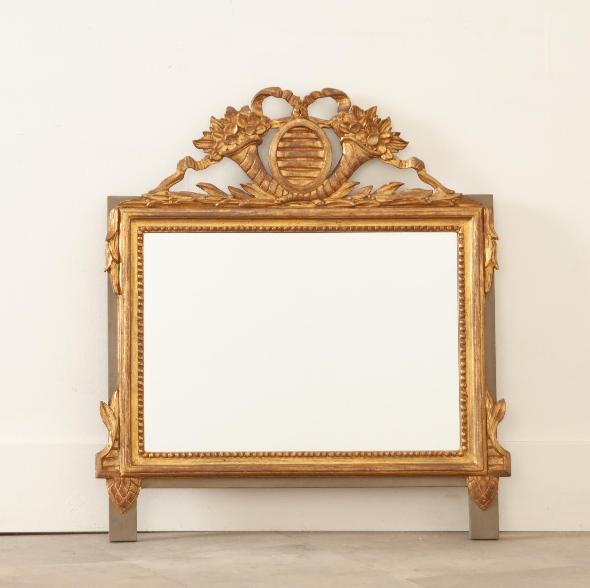 Carved French Gold Gilt Louis XVI Style Mirror For Sale
